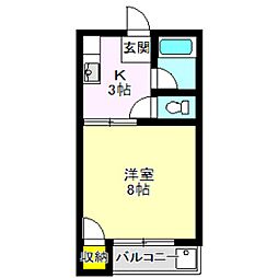 スカイハイツB 1Kの間取図画像