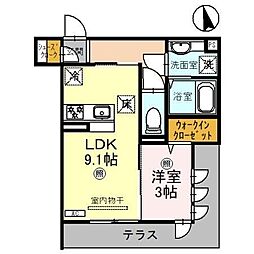 ラルジュ飯塚 1LDKの間取図画像