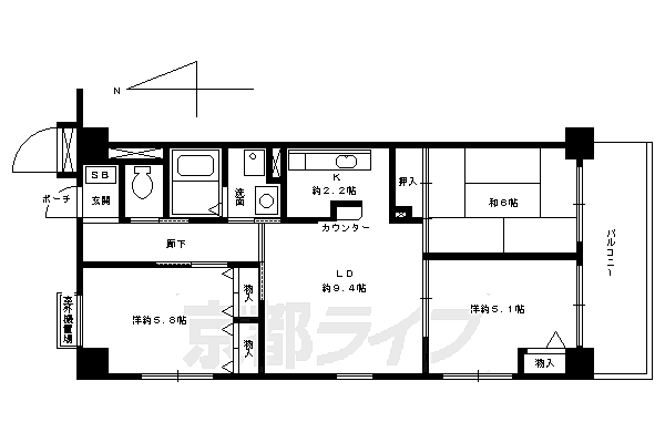 京都府京都市下京区矢田町(賃貸マンション3LDK・4階・65.34㎡)の写真 その2