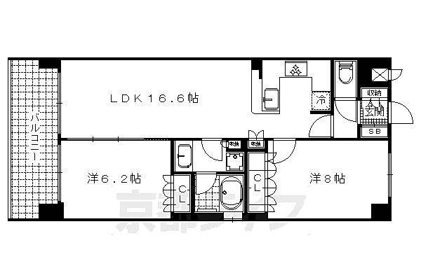 リーガル京都聖護院 204｜京都府京都市左京区聖護院山王町(賃貸マンション2LDK・2階・66.00㎡)の写真 その2