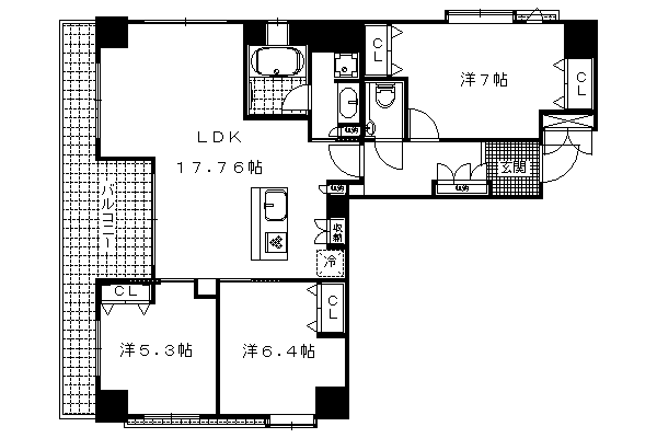 プリオーレ京都三条高倉 5号室｜京都府京都市中京区丸屋町(賃貸マンション3LDK・2階・82.01㎡)の写真 その2