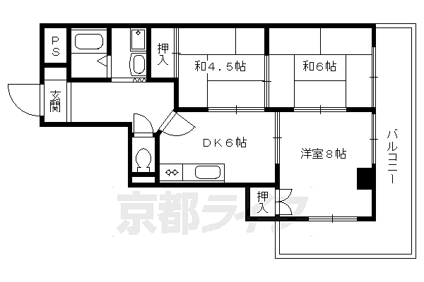 フローラルＯＫＤ 201｜京都府京都市中京区亀屋町(賃貸マンション3DK・2階・60.00㎡)の写真 その2