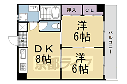 京都市営烏丸線 四条駅 徒歩9分の賃貸マンション 6階2LDKの間取り