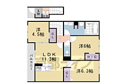 ソレイユ嵯峨野 2階3LDKの間取り
