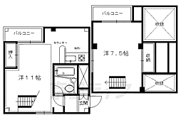 京都地下鉄東西線 太秦天神川駅 徒歩3分の賃貸マンション 2階1LDKの間取り