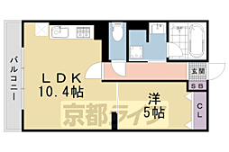 京都市営烏丸線 四条駅 徒歩12分の賃貸マンション 2階1LDKの間取り
