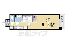 京都市営烏丸線 五条駅 徒歩7分の賃貸マンション 4階1Kの間取り