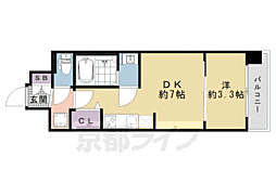 京都市営烏丸線 十条駅 徒歩4分の賃貸マンション 1階1DKの間取り