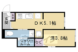 グレース京都二条 2階1DKの間取り