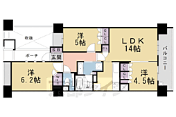 京都市営烏丸線 四条駅 徒歩2分の賃貸マンション 4階3LDKの間取り