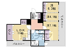 阪急京都本線 大宮駅 徒歩7分の賃貸マンション 7階3LDKの間取り