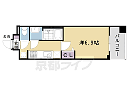 京都市営烏丸線 九条駅 徒歩7分の賃貸マンション 7階1Kの間取り