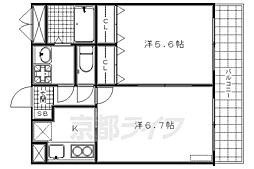 京阪本線 東福寺駅 徒歩4分の賃貸マンション 3階2Kの間取り