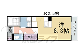 アンジュ西京極 2階1Kの間取り