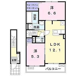 メゾン　レ・コーム　I 2階2LDKの間取り