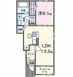 サンライズIII 1階1LDKの間取り