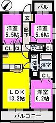 アロース南里 3LDKの間取図画像