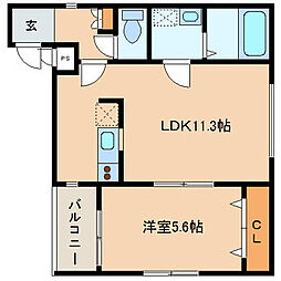 クレッシェンド空港前 1LDKの間取図画像