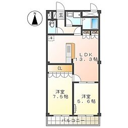 エクセレンス和田2 2LDKの間取図画像