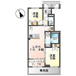 糟屋郡新宮町夜臼3丁目アパート 2LDKの間取図画像