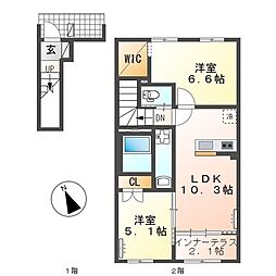 糟屋郡新宮町夜臼3丁目アパート 2LDKの間取図画像