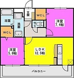 プロスペリティ 2LDKの間取図画像