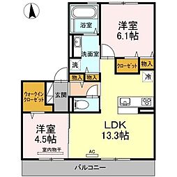 メルベーユ阿恵B 2LDKの間取図画像