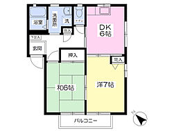 ディアス三代 2階2DKの間取り