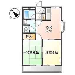 コーポイマージュＡ棟 2階2DKの間取り