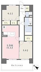 グランデアベックス 6階2LDKの間取り