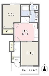 ニューフィールドB 2DKの間取図画像