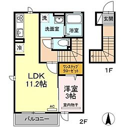 オリカン舞の里A棟 1LDKの間取図画像