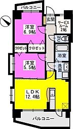 リヴェール和白丘 2LDKの間取図画像