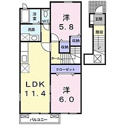 カルム・ヴィラ3 2LDKの間取図画像
