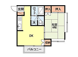 アルビヨン下大口 1DKの間取図画像