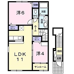 サジッターリオ柊 2LDKの間取図画像