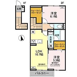 新潟市東区寺山2丁目アパート 2LDKの間取図画像