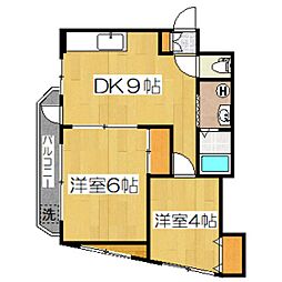 京王井の頭線 富士見ヶ丘駅 徒歩9分の賃貸マンション 3階2DKの間取り