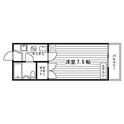 コーポアージャンス 2階1Kの間取り