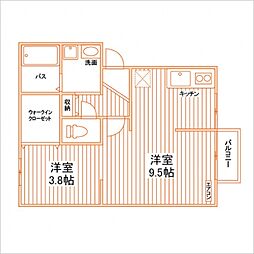 サンパティーク鎌田 ワンルームの間取図画像