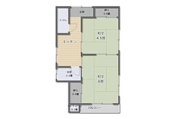 三上荘A 1階2Kの間取り