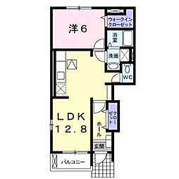 カーサ・ソーレＢ 1階1LDKの間取り