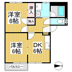 Ｖｉｅｗ　ＡＳＡＭＡ　Ｂ 1階2DKの間取り