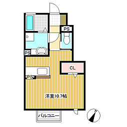 ロイヤルヴィレッタ　Ｂ棟 1階ワンルームの間取り