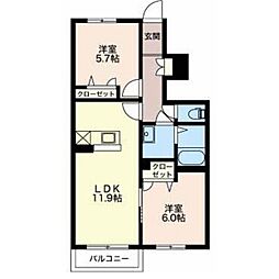 シャーメゾン　リアンＢ 1階2LDKの間取り