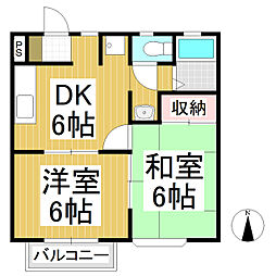 ミスズハイツ 1階2DKの間取り