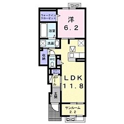 グランドールI 1階1LDKの間取り