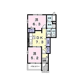 ミニョン・バティマンA 1階2DKの間取り