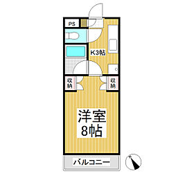 スウィートフレンド 4階1Kの間取り