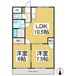 ロイヤルコーワ 2階2LDKの間取り